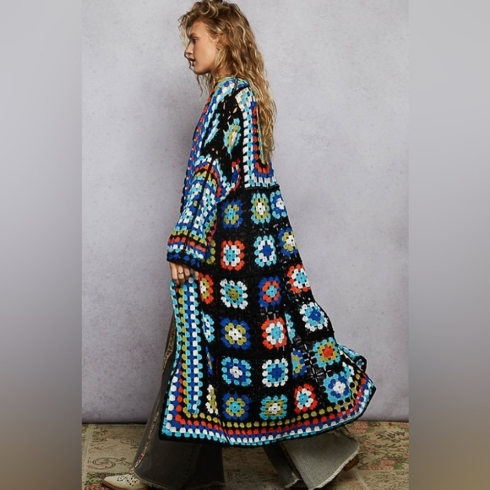 POL Crochet Granny Square Long Cardigan One Size New - Picture 2 of 8
